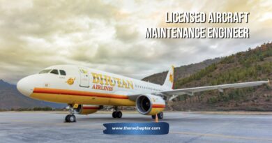 Bhutan Airlines รับสมัครตำแหน่ง Licensed Aircraft Maintenance Engineer รับ 1 อัตรา วุฒิ ปวส.-ป.ตรี Aircraft Maintenance มีประสบการณ์อย่างน้อย 5 ปี กับเครื่อง Airbus A320 Family และเครื่องยนต์ CFM56-5B และอย่างน้อย 10 ปี งาน Aircraft Maintenance สื่อสารภาษาอังกฤษได้เป็นอย่างดี ทำงานที่สนามบินสุวรรณภูมิ และสนามบิน Paro International Airport
